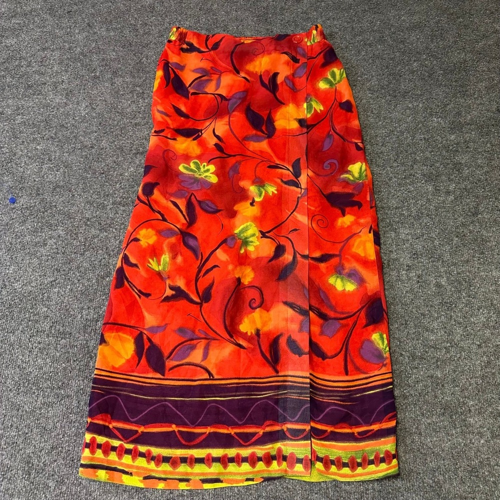 Russell Scott Skirt Womens Size 8 Red Floral Rayon Maxi Elastic Waist USA Made